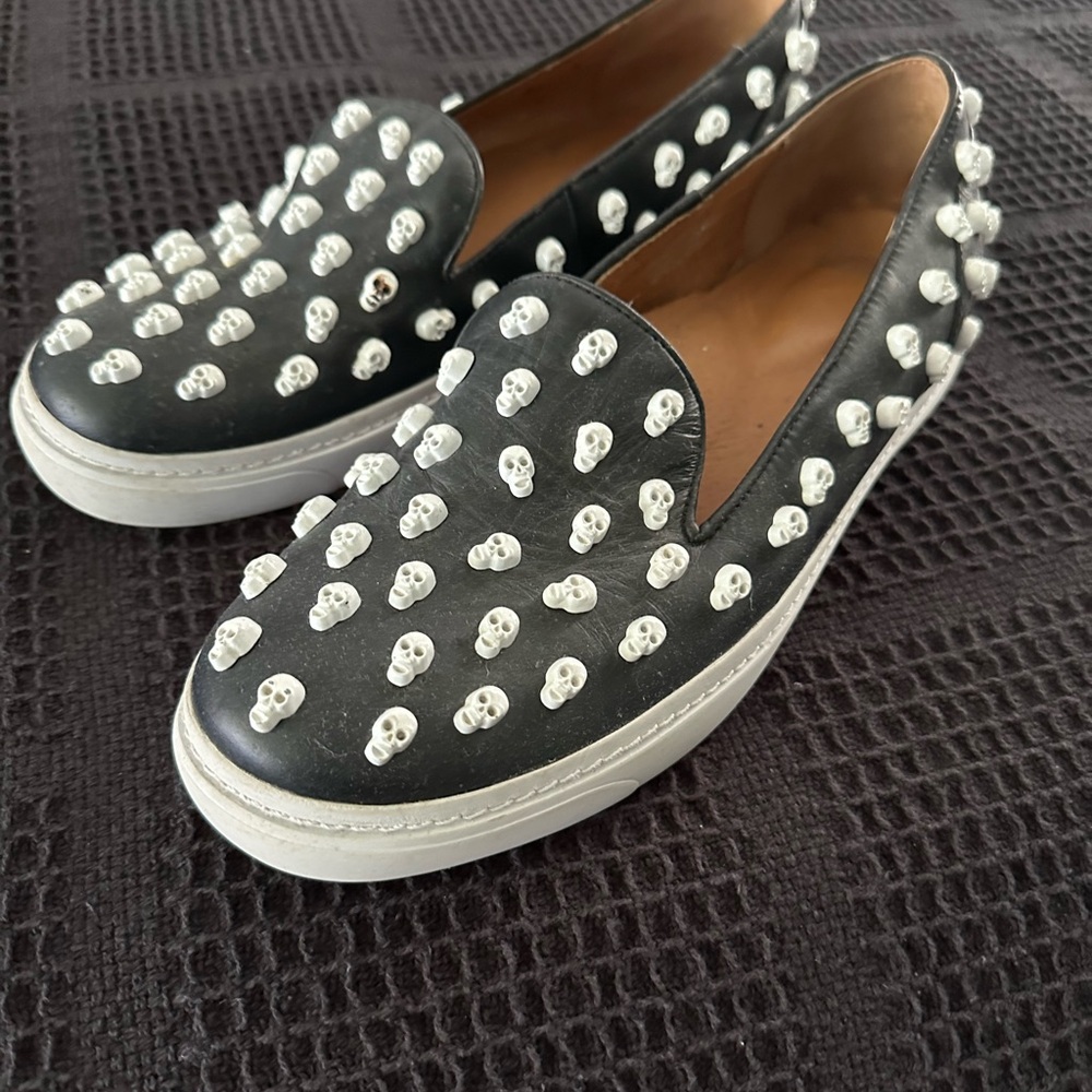 Jeffrey Campbell Black and White Skull Studded Sneakers